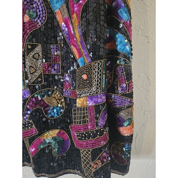Vintage Albert Paul Beaded Sequined Colorful Silk Jacket L Party Cocktail Cowgir - Picture 7 of 7